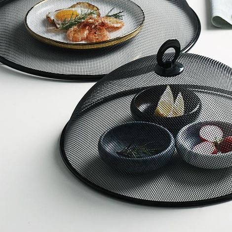 Nappe simple en fer forgé, couvercle alimentaire, couvre-bols et assiettes ronds et rectangulaires, protection anti-mouches et anti-poussière, noire, ronde, taille moyenne (1/5)