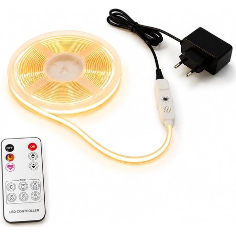 Ruban LED Interieur COB 5m Blanc Chaud 2700 K,Télécommande et Boutons,24V (1/5)