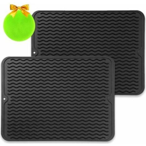 Tapis de séchage en Silicone, Lot de 2 Tapis d'égouttage - Tapis d’Egouttage de Vaisselle Anti-Bactérien, Résistant à la Chale égouttoir à Vaisselle à séchage Rapide pour Cuisine, 40 x 30 CM (1/5)