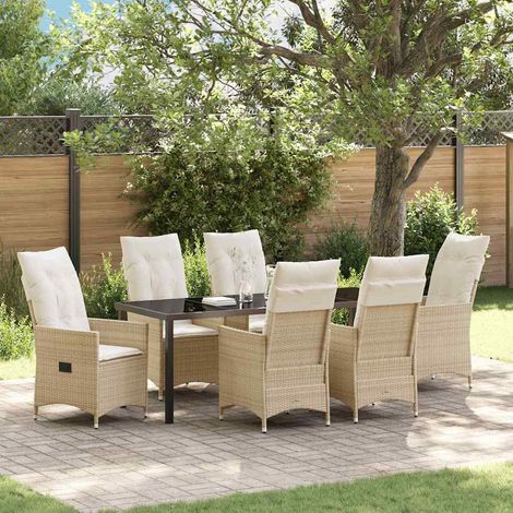 Salon de jardin 7 pièces avec 6 chaises inclinables en polyrotin beige - PANGIVO (1/5)