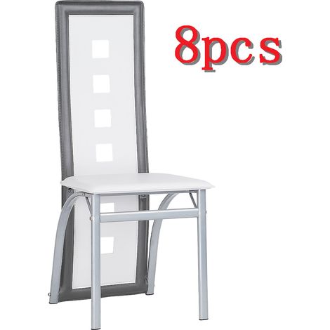 Esszimmerstühle 8er-Set,aus Kunstleder,für Küche,Esszimmer,Weiß+grau (1/5)