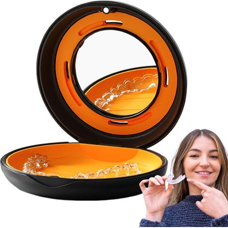 Boîte de rangement pour support, boîte de rangement pour prothèses, boîte de rangement pour garde de nuit, couvercle en aligator pour prothèses dentaires partielles, contenu (noir) (1/5)