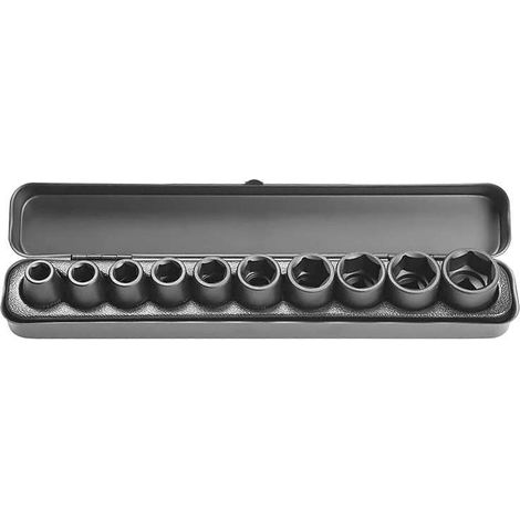 Hitachi – Coffret 10 douilles 1/2'' L. 38 mm 751879 – Acier chromé-vanadium – Fixation fiable avec bague et goupille – Pour espaces restreints