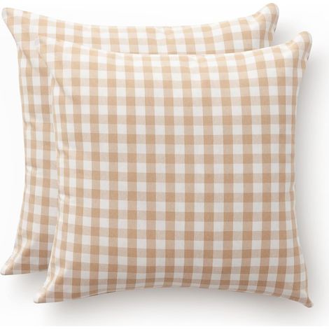 Kissenbezug – 2er-Set – Baumwolle und Polyester – Vichy-Karo – Für drinnen und draußen – 45 x 45 cm, Beige (1/5)
