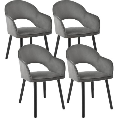 Lot de 4 chaises de salle à manger en velours gris foncé avec pieds en bois (1/5)