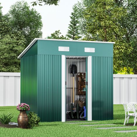 4ft x 6ft Metal Garden Shed Outdoor Tool shed,Green (1/5)