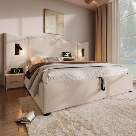 Cama matrimonio 160x200 con almacenaje y USB DESVIAE (1/5)