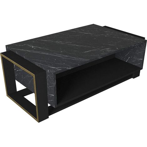 Tavolino con 1 nicchia Effetto marmo Nero e Dorato - COMEBI (1/5)
