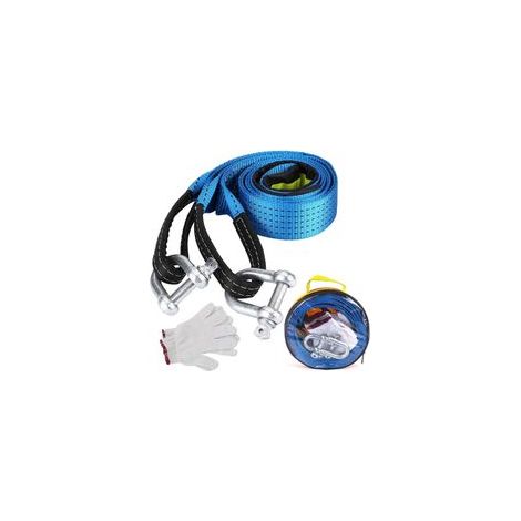 Barre de Remorquage Voiture 5 CM x 5 M, 10T Sangle Remorquage avec Manille Haute Résistance, Sangle de Remorquage avec 1 Sac Rangement et 2 Gants Anti-Proof pour Remorques d'urgence et RoutiÚres