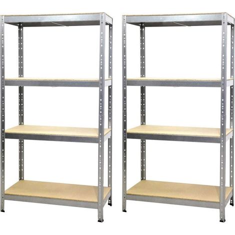 Set 2 Scaffali in Metallo 4 Ripiani in Legno Truciolato 90x40x176 cm Joker Zincato (1/5)