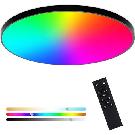 Lampe de Plafond LED Dimmable avec Télécommande, 24W RGB Plafonnier Led Couleur ip44 étanche, Contrôle Intelligent via App Alexa Google Home, pour Chambre, Cuisine, Salon, salle de bains (1/5)