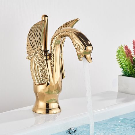 Zamery – Mitigeur de lavabo doré laiton massif – Hauteur 29cm – Bec haut 22cm – Installation facile avec tuyaux inclus – Salle de bain moderne