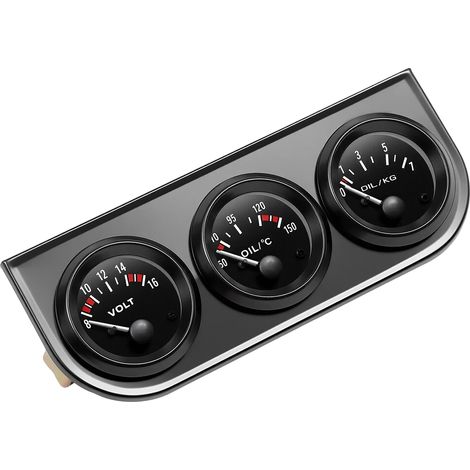 Jauge de voiture, compteur de température et de pression d'huile, voltmètre, noir (1/2)