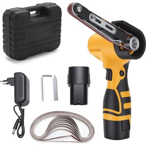 16.8V 7000RPM Cordless Belt Sander Mini Belt Sander with 10 Aluminum Oxide Sanding Belts, 2 x 1500mAh Batteries for Wood, Metal and Plastic (1/5)