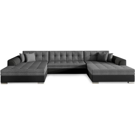 Canapé Panoramique Convertible "Ascobar" 365cm Noir & Gris (1/4)