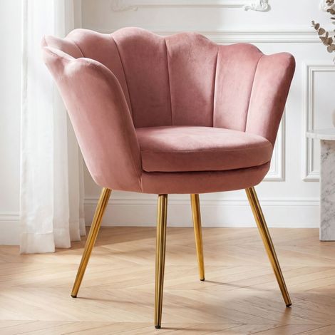 Wahson Poltrona in velluto con motivo a conchiglia, moderna poltrona da salotto per la camera da letto e il soggiorno, Rosa (1/5)