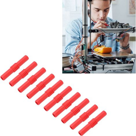J.20009 Adaptateur banane femelle-femelle 4 mm, coupleur banane isolé pour court-circuit, vendu par paquets de 10, rouge. (1/5)