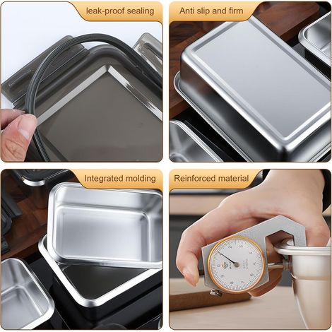 Lot de 3 boîtes de conservation en acier inoxydable : boîtes de conservation anti-fuite avec couvercle, pour la cuisine et l'école, les déplacements (1800 ml + 850 ml + 350 ml) (1/2)