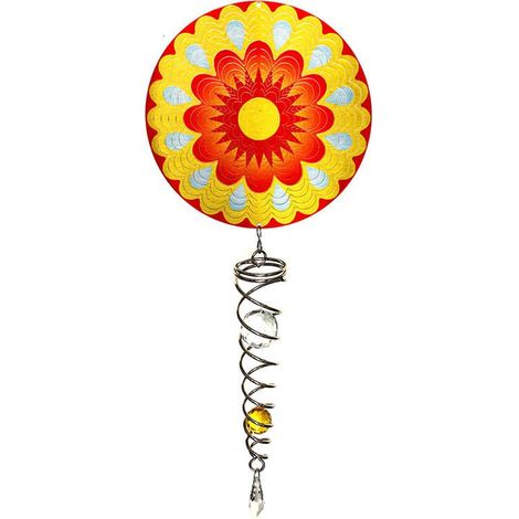 Suspension Éolienne Mandala Soleil en Acier Inoxydable avec Spirale de Cristal 60 cm - PANGIVO