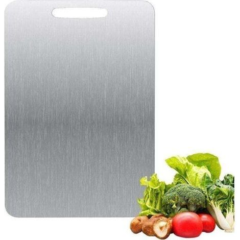Tagliere in titanio - Acciaio inossidabile a doppia faccia - Senza BPA - Per cucinare, carne, pane, verdura e frutta (34 x 23 cm) (1/5)