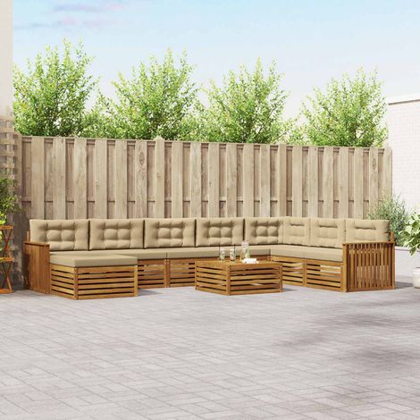 vidaXL Outdoor-Sofagarnitur 9 pcs Natur und Beige Massivholz Akazie (1/5)