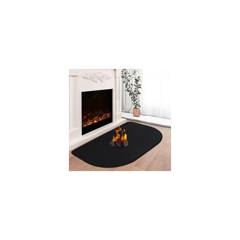 Tapis de cheminée ignifuge - 102 x 50 cm - Tapis ignifuge pour poêle à bois - Pour protéger le sol des étincelles - Noir