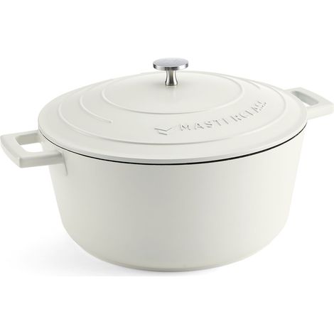 MasterClass Cazuela con tapa, grande 5 l/28 cm, aluminio fundido ligero, apta para placas de inducción y hornos, color crema