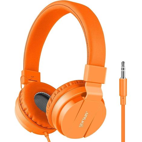 Casque audio pour enfants, arceau pliable et réglable avec prise jack 3,5 mm, compatible avec les téléphones portables et les ordinateurs portables MP3/4 (Orange) (1/3)
