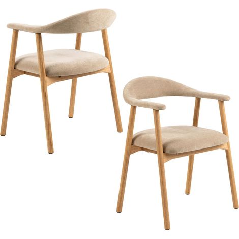 Chaises de salle à manger en chêne et tissu beige (lot de 2) - ELYA