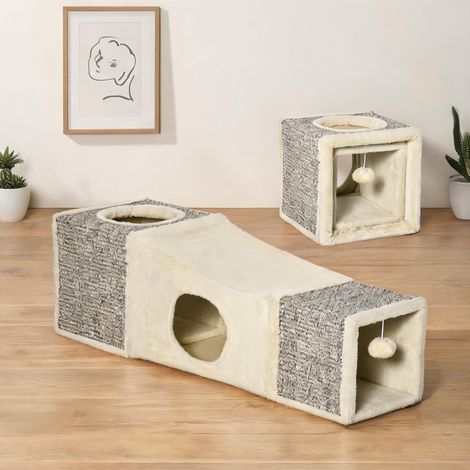 Maison pour chat crème en panneaux de particules 98 x 30 x 30 cm (1/5)