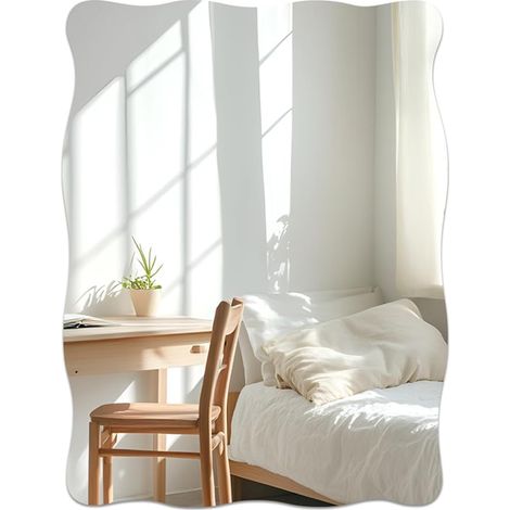 Self Adhesive Wall Mirror Acrylic Decorative Frameless 50 x 40 cm Large Mirror with Wavy Edge for Guests Toilet Bathroom Dressing Room Living Room (1/5)