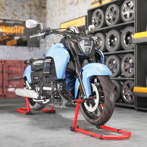 Motorrad-Vorder- und Hinterradstütze (Kombination), Tragfähigkeit 390 kg, mit U- und L-Gabeladaptern