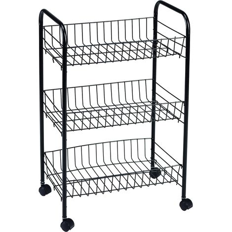 King Home CARRELLO MULTIUSO NERO in metallo a 3 ripiani con 4 ruote 40x26x62h cm (1/4)
