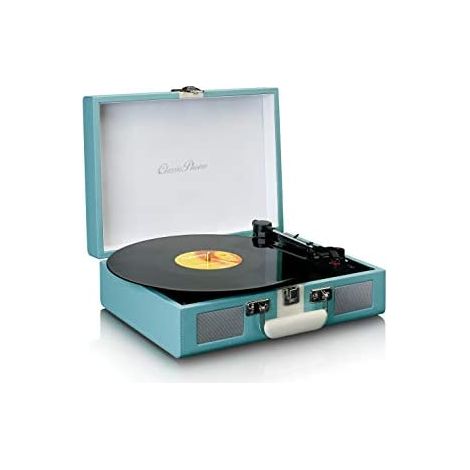 Tocadiscos Bluetooth con altavoces, 3 velocidades, azul/blanco (1/5)