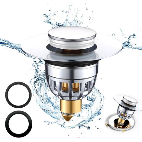 Bouchon de lavabo inox, Pop up Bouchon de vidage Universel, Bouchon de Vidange Amélioré, Flitre de Vidange Anti-Bloqué,Pull Type Bonde Evier,pour Baignoire, Cuisine, Lavabo(Orifice de Vidange 34-40mm) (1/5)