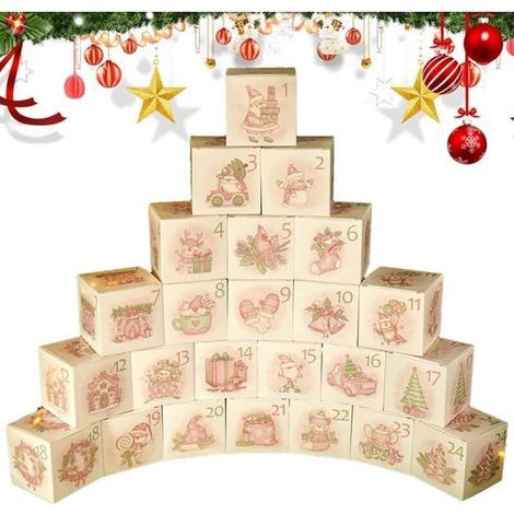 24-teiliges Adventskalender-Set, Weihnachts-Countdown-Boxen – Geschenkboxen für Weihnachtsfeiern, leerer Adventskalender 2024, Geschenkboxen aus naturrosa Papier (1/5)