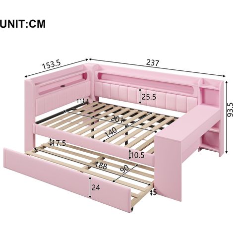 Polsterbett aus Holz in Rosa 237 x 153.5 x 93.5 cm HOMAIRE (1/5)