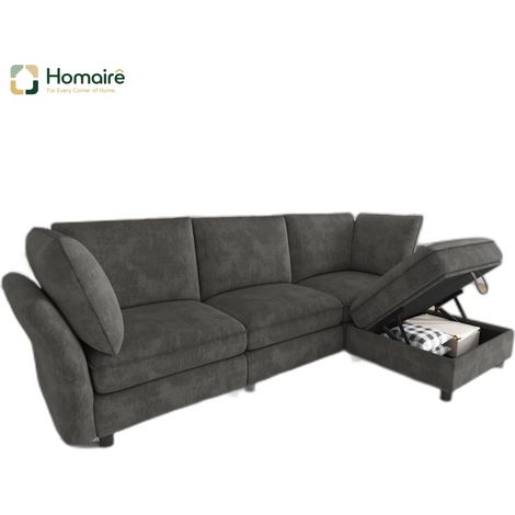 Canapé modulable en velours gris avec rangement et accoudoirs 225 x 137 x 84 cm HOMAIRE (1/5)