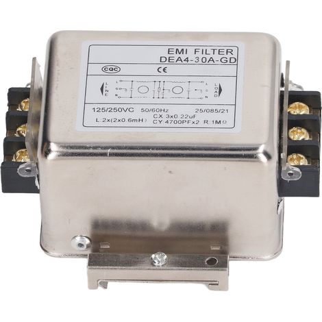 Filtre antiparasite EMI 35mm rail DIN monophasé 125V 250V pour filtration bruit signal interférence (1/5)