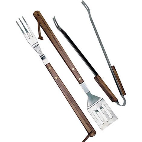 4U-Onlinehandel Juego de 3 cubiertos para barbacoa de acero inoxidable, espátula, tenedor para carne, accesorios para barbacoa
