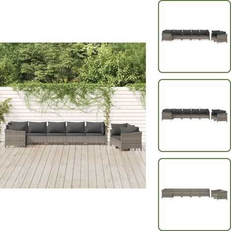 8-tlg. Garten-Lounge-Set mit Kissen Grau Poly Rattan - Gartenloungeset - Outdoor Möbel - Rattan Gartenmöbel - Loungemöbel - Gartenmöbel Set (1/5)