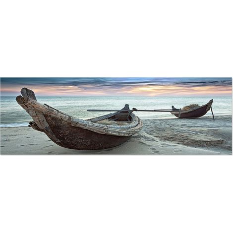 Lupia - Quadro moderno Canvas World CANOE 30x90 cm, Stampa su Tela Telaio in Fibra di Legno, Stampa Stile naturalistico mare, Decorazione Cucina Sala da Pranzo bar hotel ristorante pizzeria (1/4)