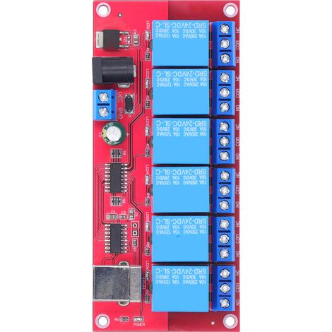 6-Kanal-USB-Relaismodul mit einstellbaren Betriebsmodi, HID-Treiber, kostenlose USB-Relaisplatine für Haus und Hof, 24 V (1/5)