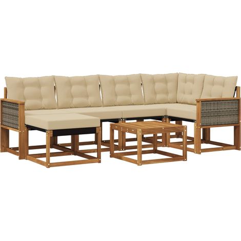 Outdoor Sofa Set with Cushion 7 pcs Natural and Beige vidaXL