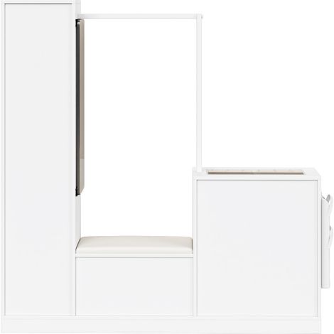6-in-1 Flurmöbel weiß mit Spiegel, Klapp-Schuhschrank, Bank und dimmbarem LED (1/5)