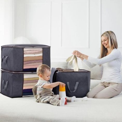 Sac de Rangement - - Lot de 4 - 60L - Pliable - Gris (1/4)
