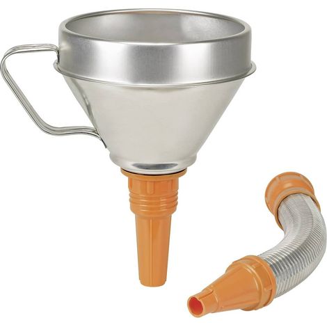 Pressol – Entonnoir en fer blanc 1.3 l – Ø 160 mm – Col métallique flexible – Passoire en laiton interchangeable – Longueur d'écoulement 300 mm