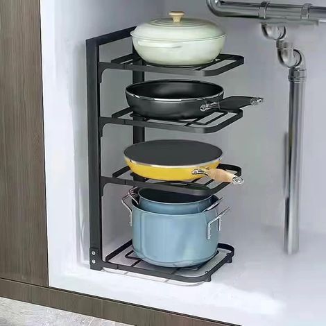 Étagère de rangement pour casseroles Organiseur de cuisine multicouche, design peu encombrant, forte capacité de charge, coins arrondis pour un rang