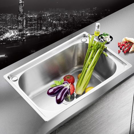 Aqrau INOX Évier Cuisine à Encastrer 1 Cuve Pas Cher 50x40x20cm (1/5)
