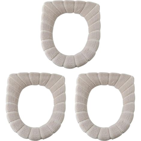 3er-Set dehnbare WC-Sitzbezüge – Dickes, waschbares Material – Warmer Komfort fürs Badezimmer – Beige (1/5)